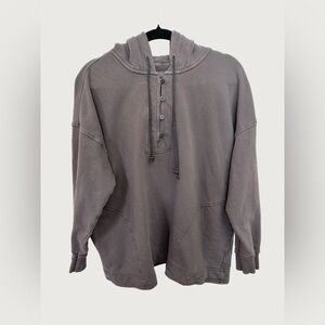 AERIE | Washed Gray Pullover Hoodie with Henley Buttons